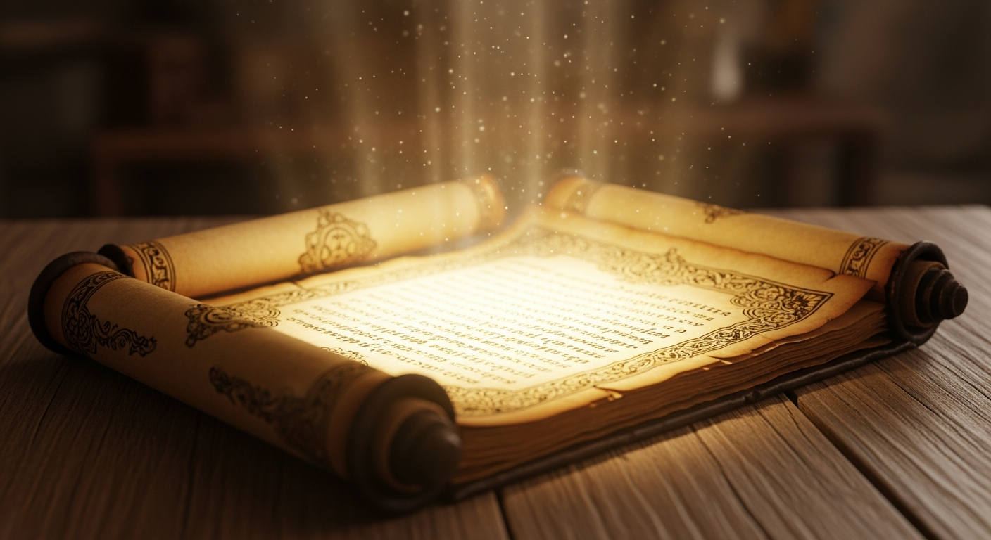 Glowing scroll illustration